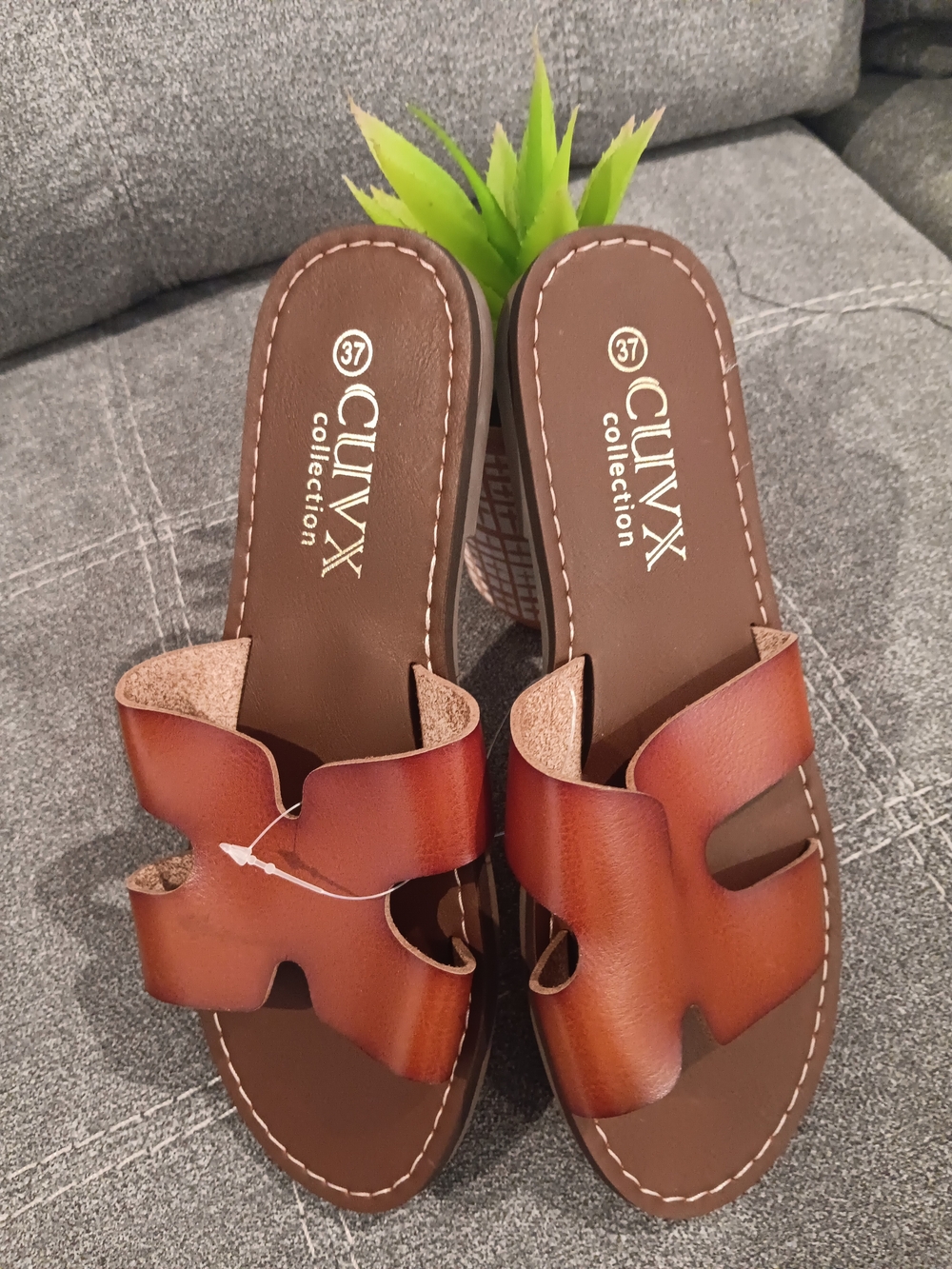 & Other Stories Cognac Leather Slide Sandals